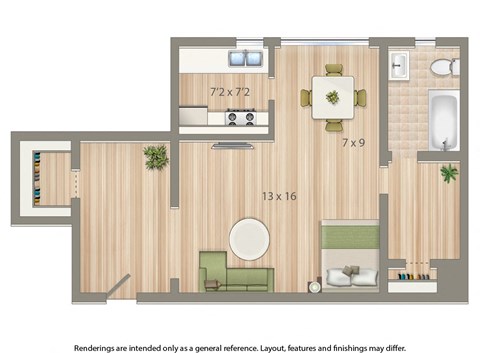 Floor plan for studio, 1 bath, 551 sqft